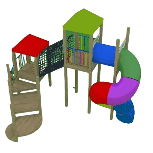 Playground de madeira para áreas externas, projetado pela Brinquedos para Buffet Innovation.